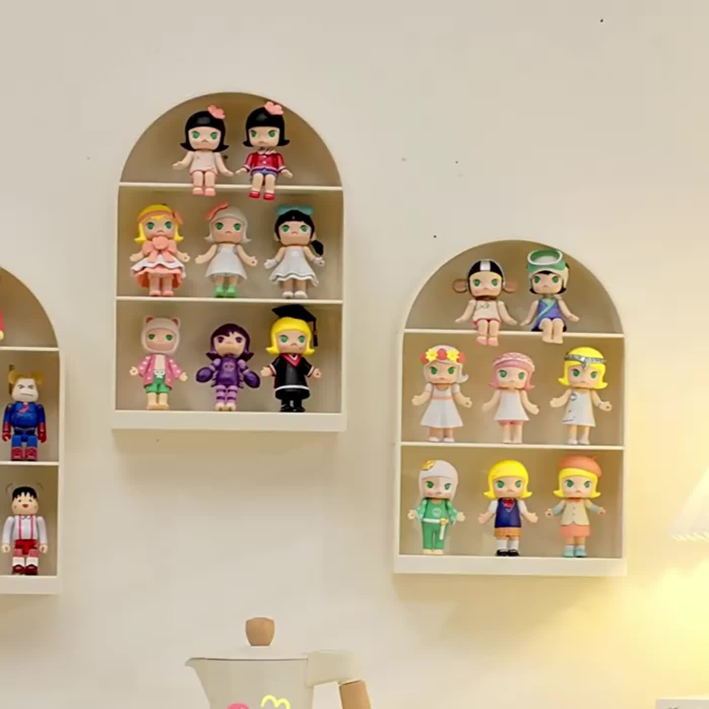 Wall-Mounted Handheld Figure Storage Display Rack, Arch Shaped Racks, Wall-Hanging Desktop Organizer, Three-Tier Separation, Suitable for Mini Figures