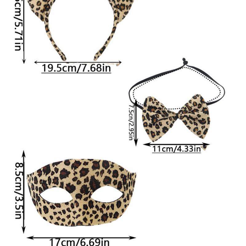 Teen Leopard Print Cat Ears Headband Set, Halloween Costume for Teens, Includes Mask and Bow Tie, Fun Cat Ear Accessories