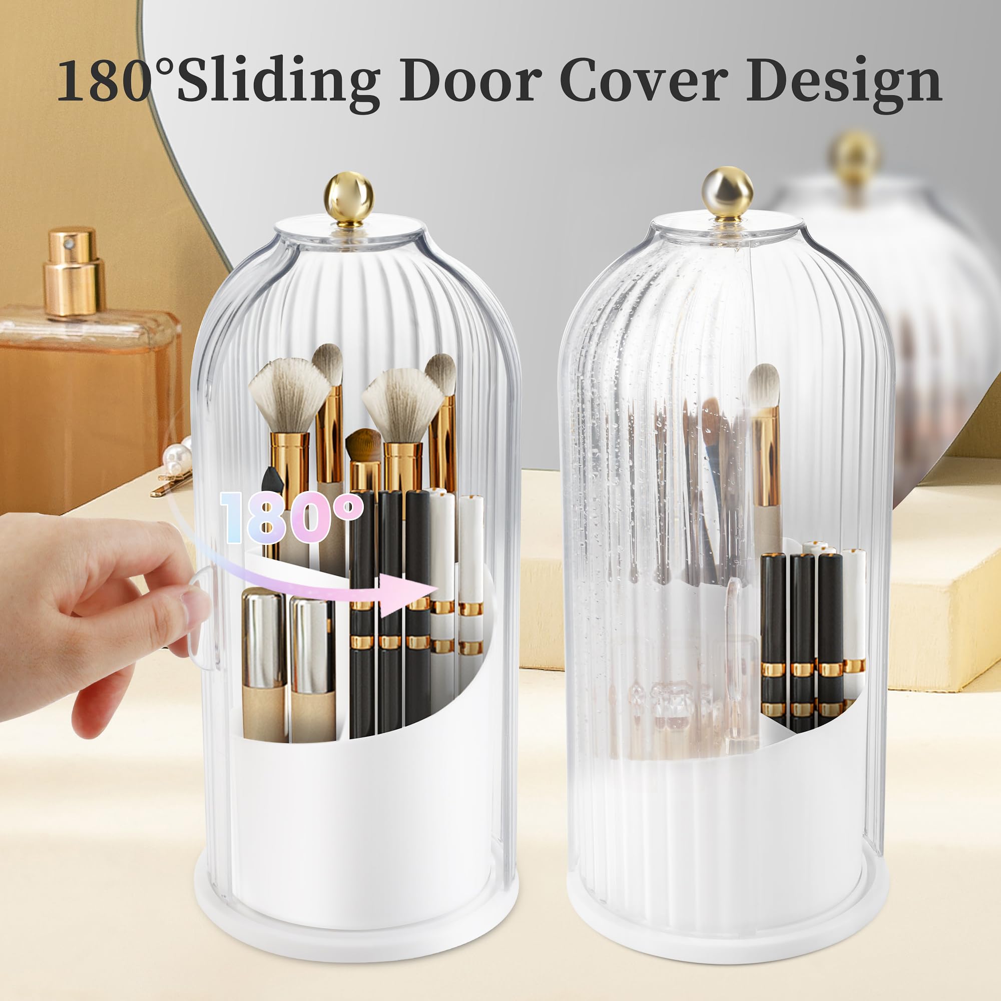 Concealed Toothbrush Holder, Rotating Bathroom Organizer Countertop, Toothbrush Holders with Cover, Bathroom Counter Organizer with Covered Makeup Brush Holder, Toothbrush Holder Organizers, Toothbrush Holders For Bathrooms (1pcs White)