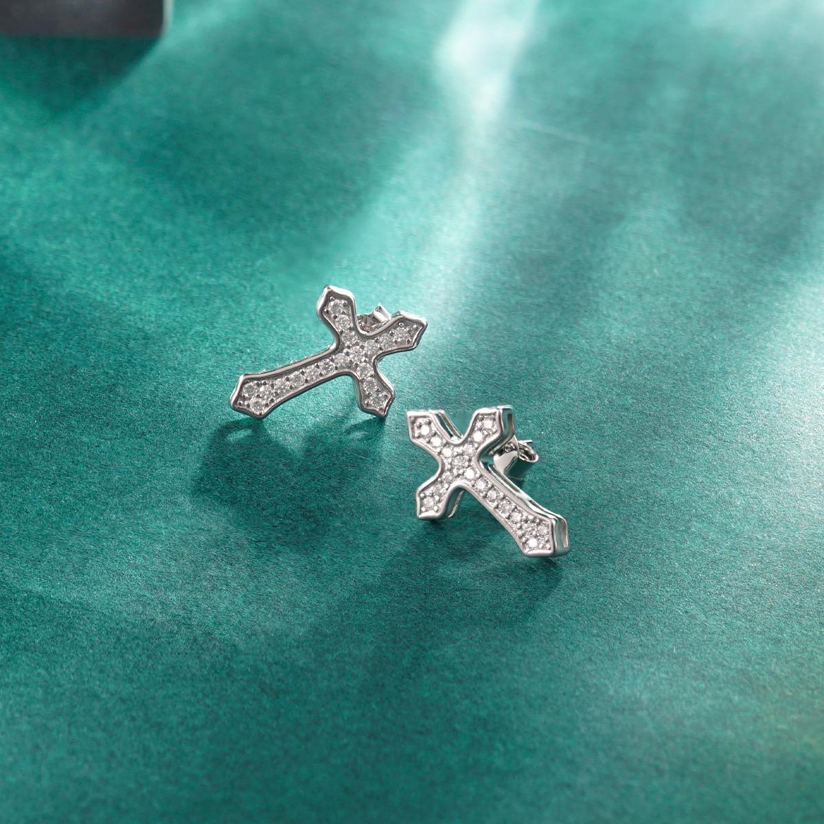 Delzzad Hip Hop Bling Cross Stud Earrings D Color VVS Synthetic Moissanite S925 Stud Unisex Earrings Perfect for Any Occasion & Everyday Wear Birthday Anniversary Mother's Day Christmas Gifts