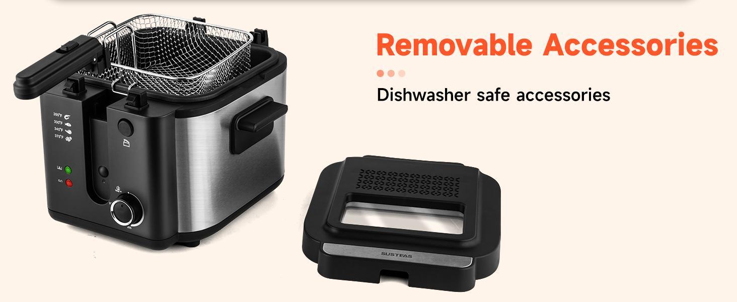 SUSTEAS 1500W Temperature-Controlled Electric Deep Fryer with Removable Lid - 1.5QT/2.5QT Capacity, Fast Heating, Easy to Clean. Perfect for Crispy Cooking & Kitchen Appliances.