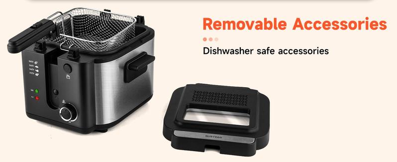 SUSTEAS 1500W electric fryer with removable lid, adjustable temp, fast heating (1.5QT/2.5QT), easy to clean. Perfect for crispy cooking! oil capacity Temperature-Controlled Deep Household Appliances Kitchen Appliances air fryers SUSTEAS 1500W electric fryer with removable lid, adjustable temp, fast heating (1.5QT/2.5QT), easy to clean. Perfect for crispy cooking! oil capacity Temperature-Controlled Deep Household Appliances Kitchen Appliances air fryers