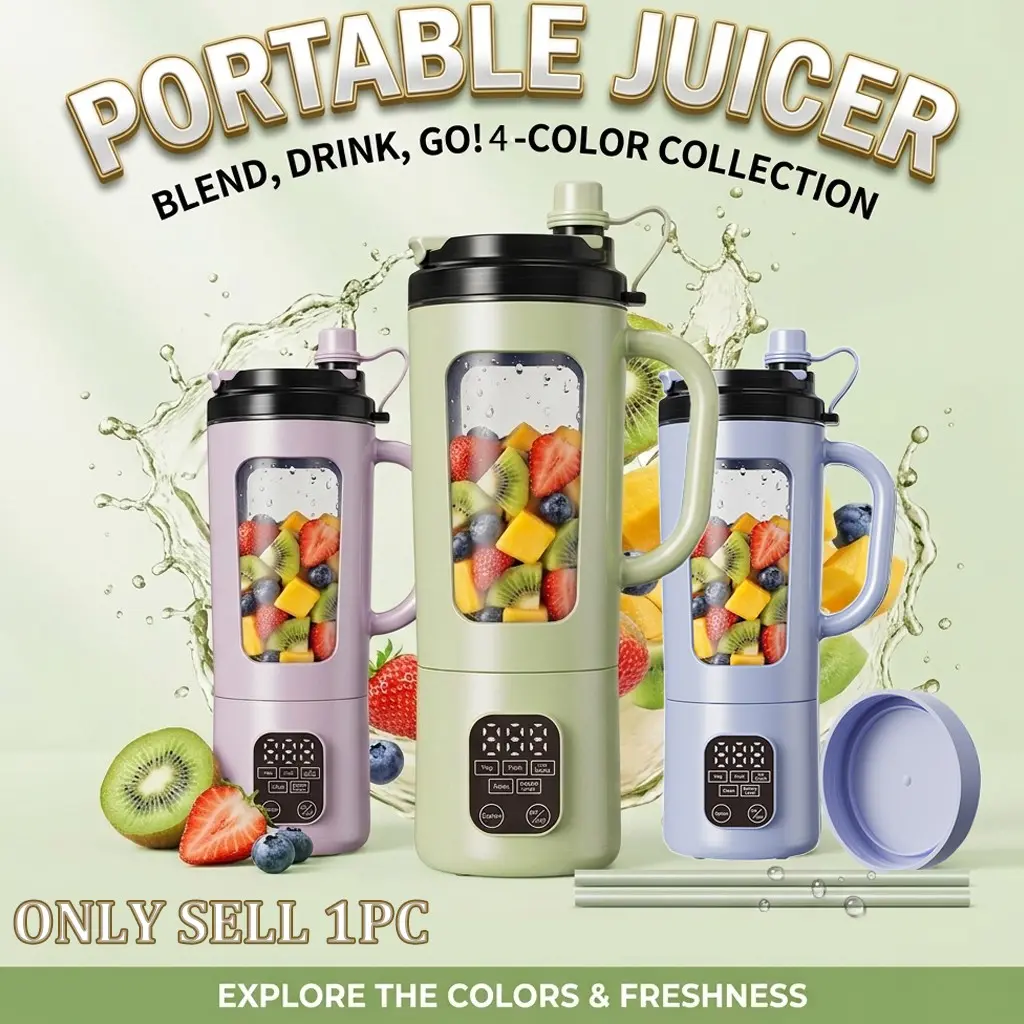 New handheld juicer, USB-rechargeable and portable  2.37oz compact home juicer – 7.4V, ideal for making smoothies, milkshakes and fresh fruit drinks – blender with digital display and stainless steel blades – for home, travel and outdoor use