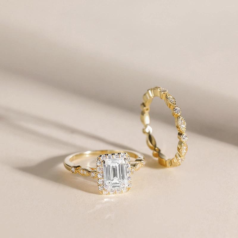 EAMTI 2CT 925 Sterling Silver Bridal Ring Sets Emerald Cut CZ Promise Rings Marquise Wedding Bands for Women