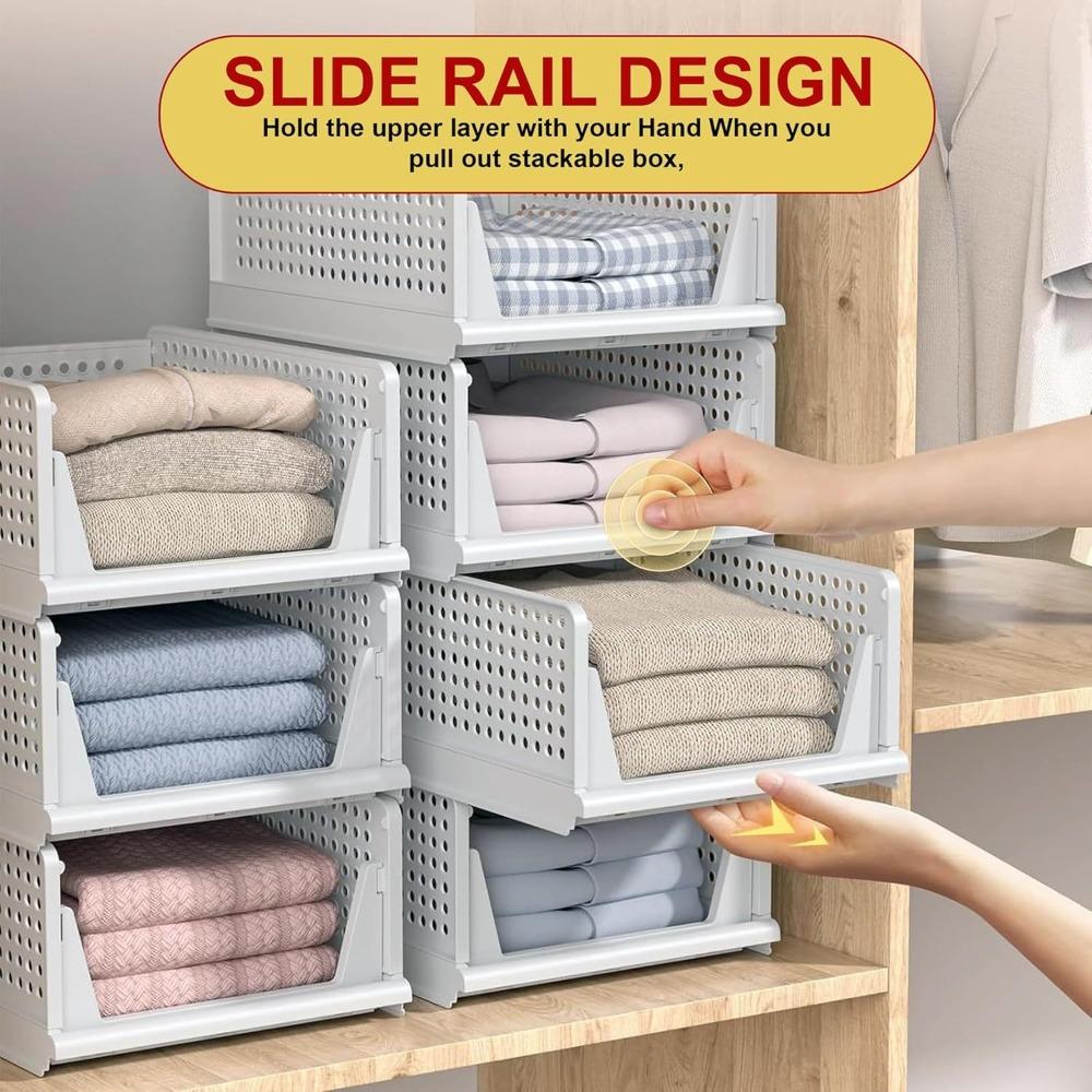 5-piece stackable and foldable wardrobe organizer boxes, suitable for storage in bedrooms, bathrooms, laundry rooms, and wardrobes, space-saving clothing storage drawer organizing baskets, white, Folding Storage Boxes