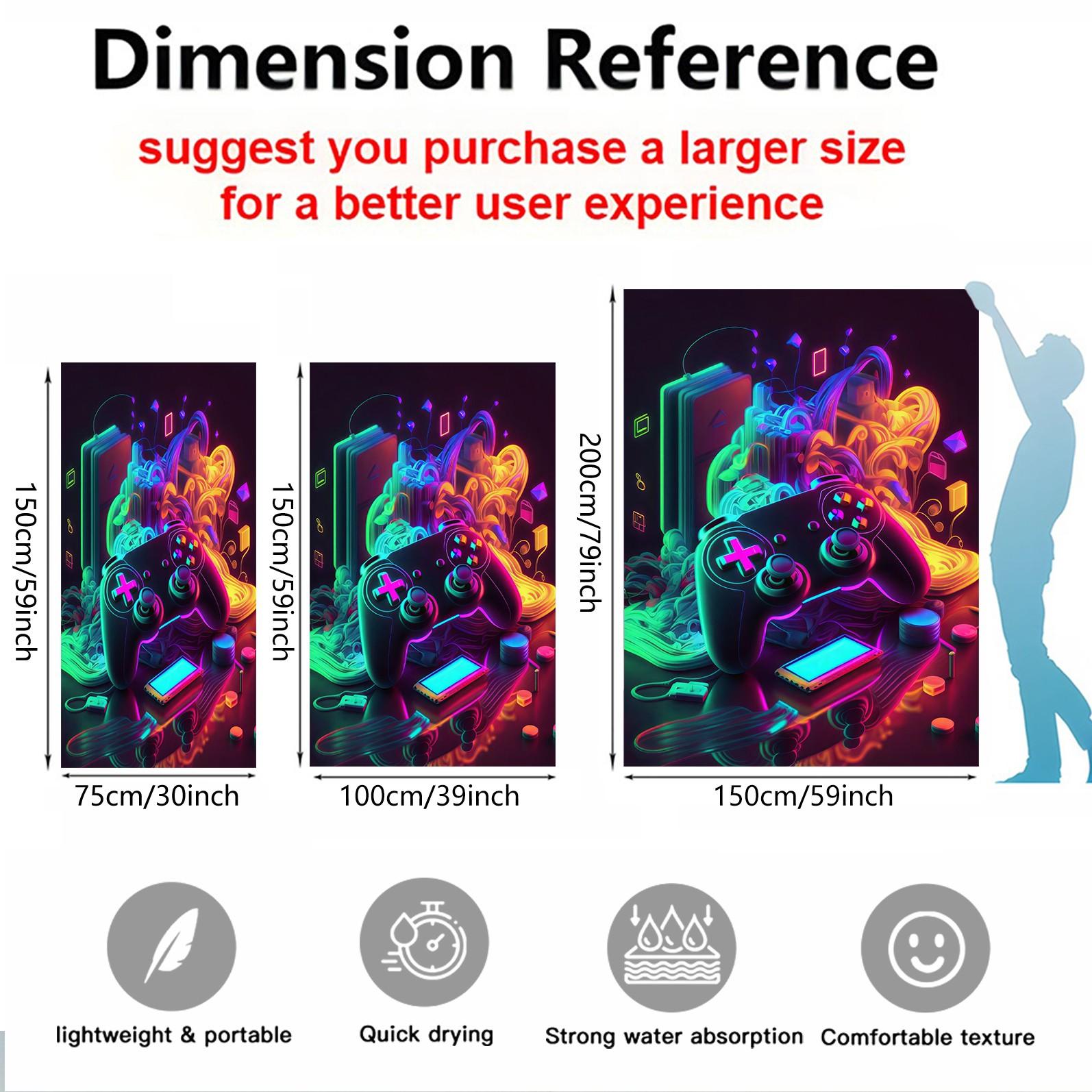 Neon Game Controller Print Beach Towel, a Unique Cyberpunk‑Style Game Controller Beach Towel, Perfect for Beach Vacations, Poolside Fun, and Outdoor Camping—Creating a Trendy and Cool Summer Getaway Experience