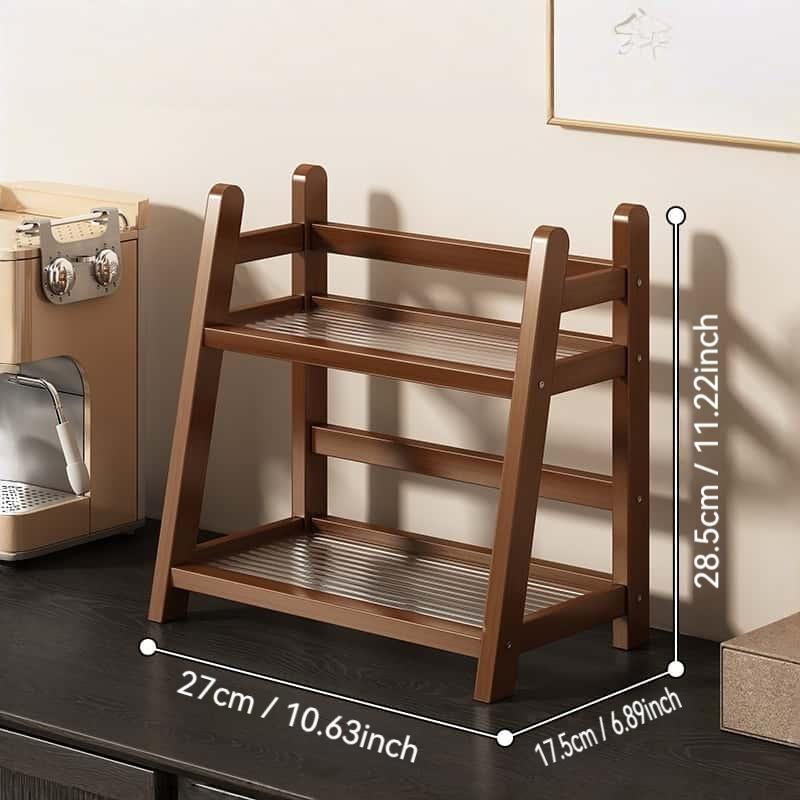 Double Layer Storage Rack, Cup Holder, Mug Organizer, Kitchen and Living Room Use, Small Desktop Shelf, Durable Wooden Material, Space Saving Design, Display Shelf
