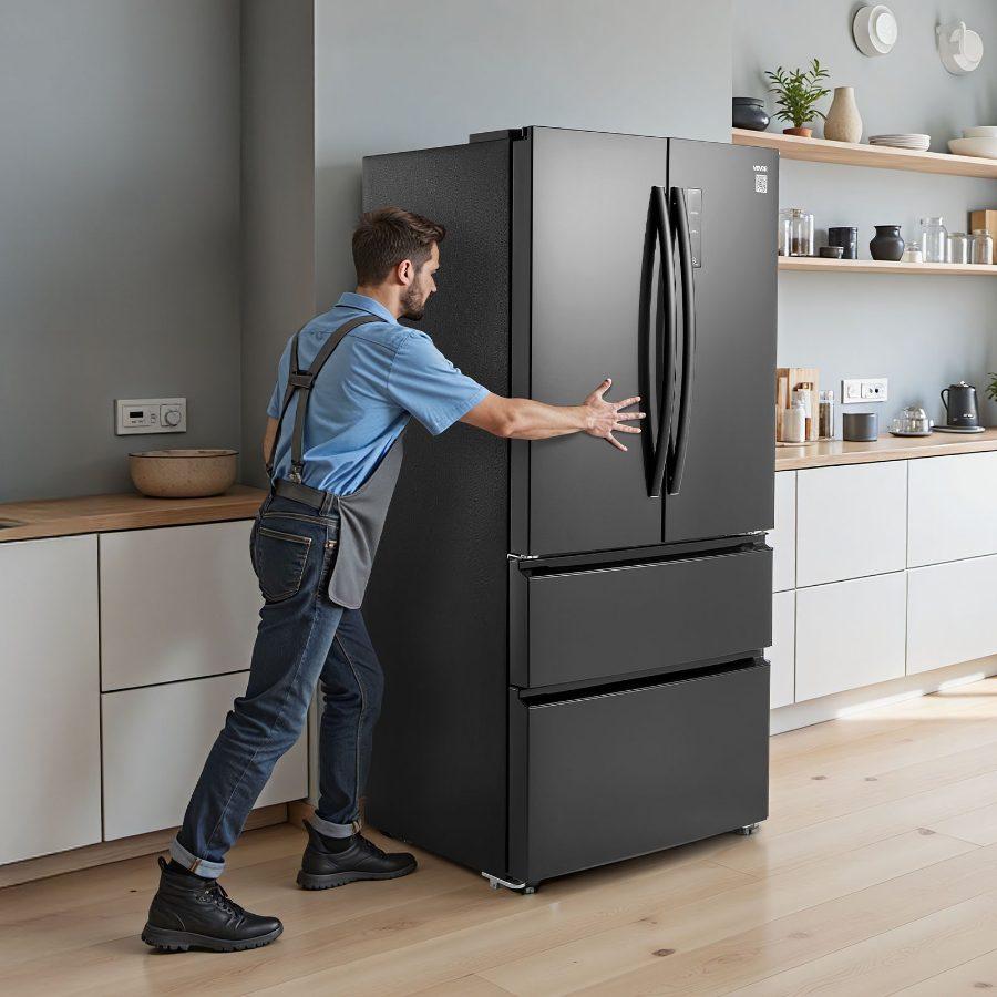 VEVOR Full-Sized French Door Refrigerator, 18.9 Cu. Ft. Counter Depth No Frost Freezer-On-Bottom Fridge, LED Display, 4 Casters, Black for Home Use