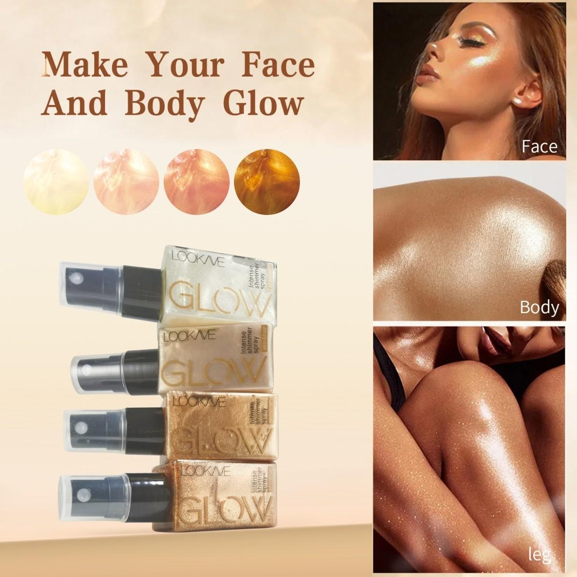Brilliant Glittering Body Shimmer Spray, Face & Hair Highlighter Spray, 4 shades suitable for all skin tones