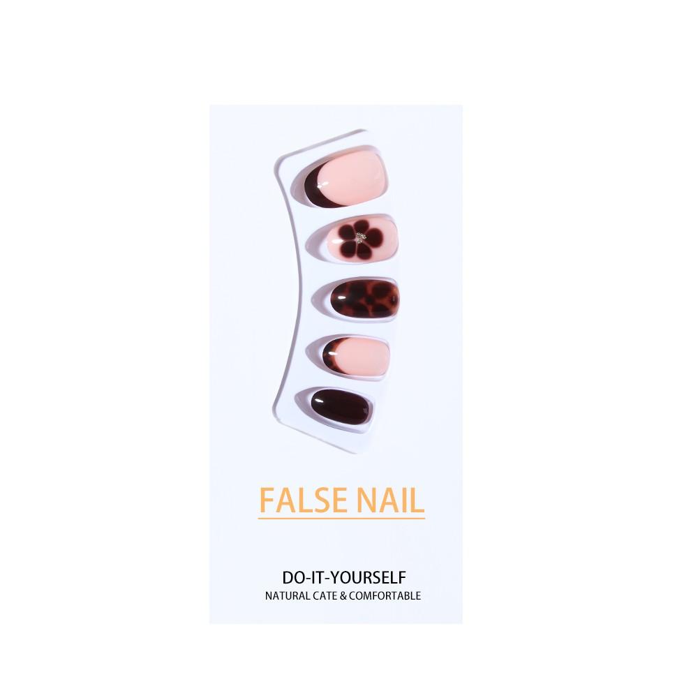 24pcs Oval Press-On Nails, Leopard French & Flower Designs, Autumn Winter Acrylic False Nails Set, Easy Wear for Women and Girls