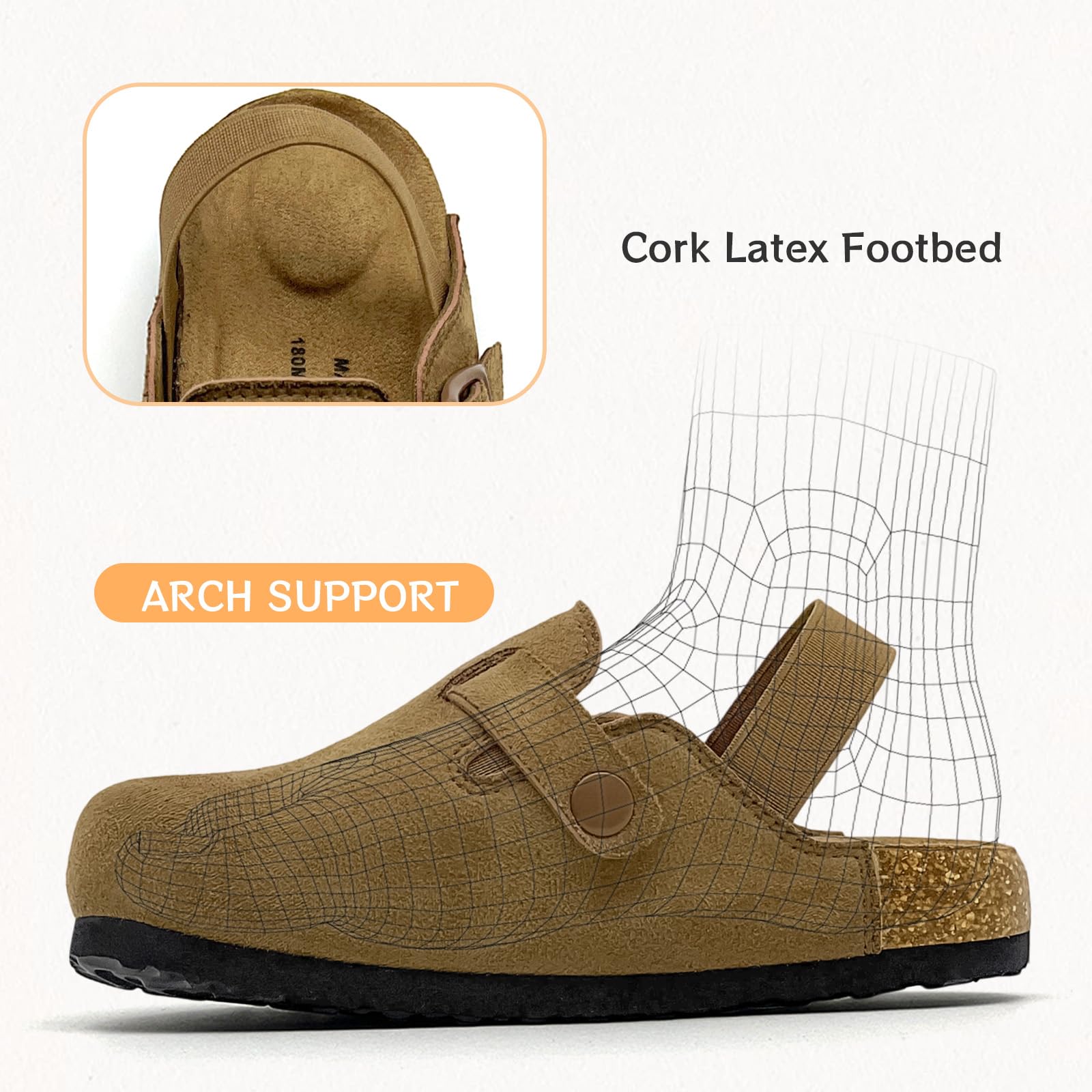 Lumubby Kids Suede Clogs Toddler Clogs Boys Girls Sandals Cork Footbed Indoor Outdoor Cute Sandals Classic Adjustable Shoes Round Toe Anti Slip Soft Footwear Comfortable & Fashionable