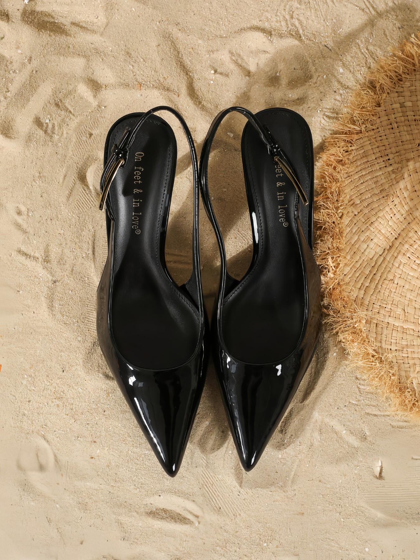 Women's Fashion Metal Buckle Patent Leather Pointed Toe Stiletto High Heel Shoes, Elegant Party Shoes, Sexy Single Strap Ankle Boots for All Seasons