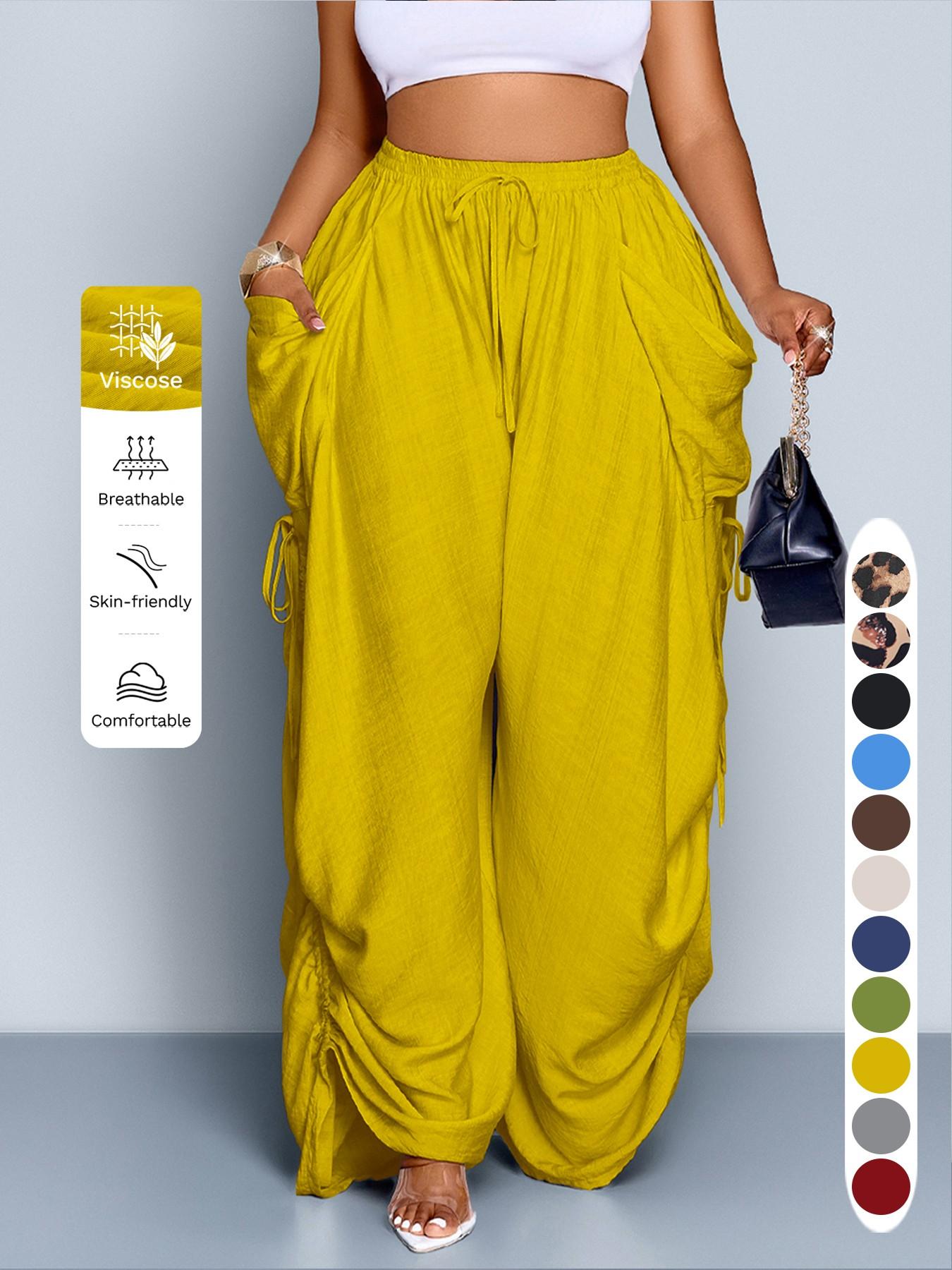 Women's Casual Loose-Fit High Waist Wide Leg Pants, All-Season Woven Fabric, Long Plain Design, Daily Commute & Vacation Wear Women's Casual Loose-Fit High Waist Wide Leg Pants, All-Season Woven Fabric, Long Plain Design, Daily Commute & Vacation Wear