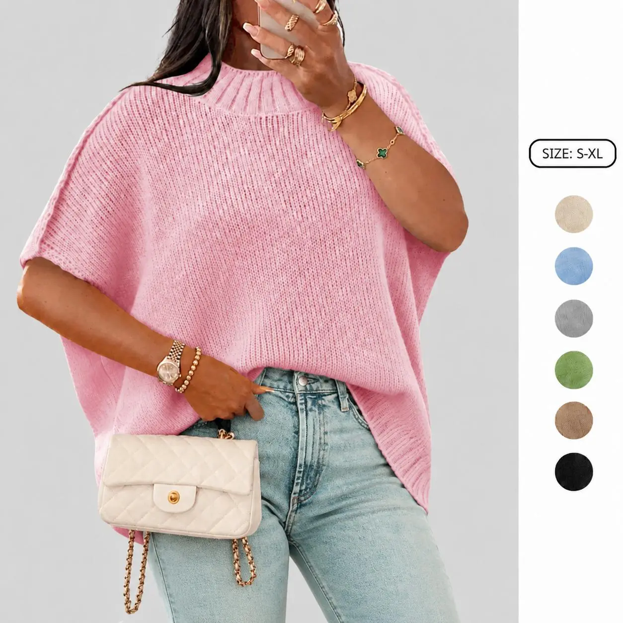 Imily Bela Womens Oversized Sweater Tops Summer Lightweight Batwing Half Sleeve Casual Loose Knit Pullover Shirts Clothes Skirts Knitwear