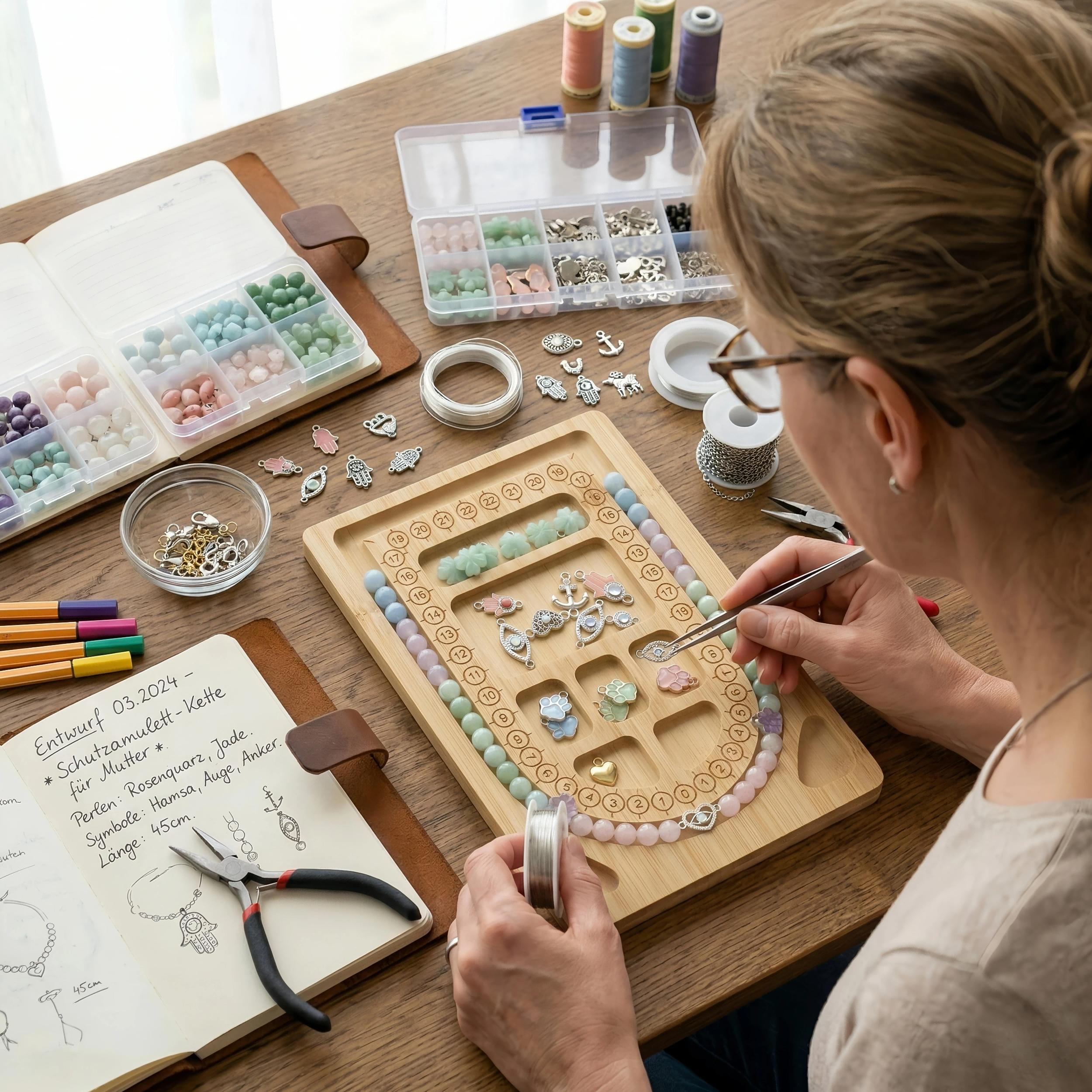 Mini Bead Board for Jewelry Making, Portable Bracelet & Necklace Design Tray, Compact Bamboo Beading Board for Travel DIY