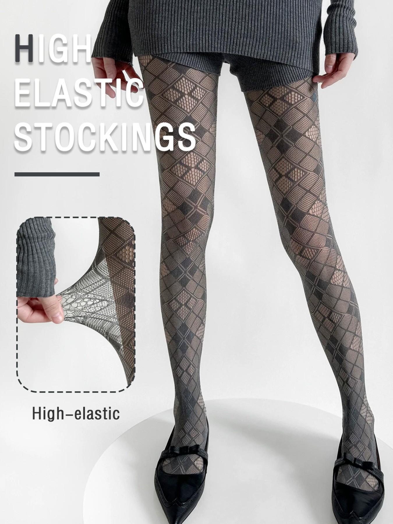 Rhombus Grace Net Pantyhose for Women, High Elasticity Anti-Pick, Vintage Slimming Commuter Style, Full-Length Fashion