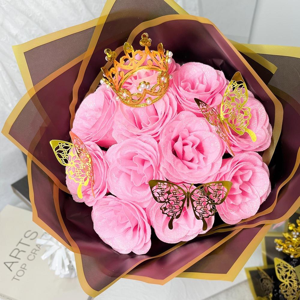24/36 Pcs Glitter Roses Bouquet DIY Fake Flowers Set with 3D Butterflies Crown Alphabet Stickers Ribbon Mother's Day Gift for Mom Girlfriend Wife Women Valentine's Day Birthday Engagement Wedding Anniversary Graduation Gift TikTok Viral Aesthetic Craft