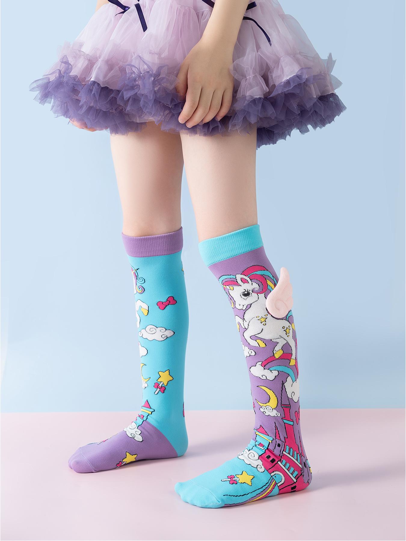 Cute Girls' Socks Set, Fun & Trendy Design, Stretchable Mid-Calf Novelty Socks, Perfect for Kids, Unique Style Footwear