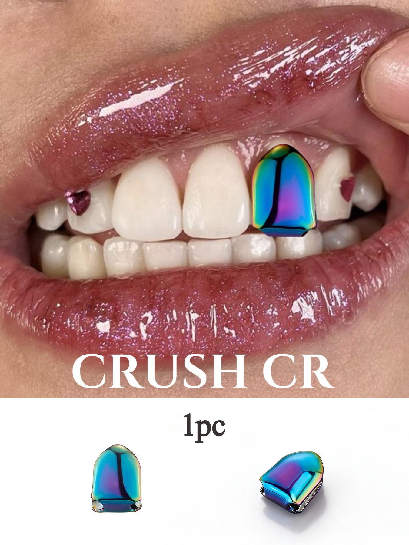 CRUSH CR Retro Futuristic Iridescent Single Tooth Grillz Cap 1pc for Men Women, High-Gloss Polished Finish, Hypoallergenic Removable, Ideal for Retro Tech-Themed Parties, 90s/00s Throwback Events, Cyber Goth Gatherings Urban Culture Festivals