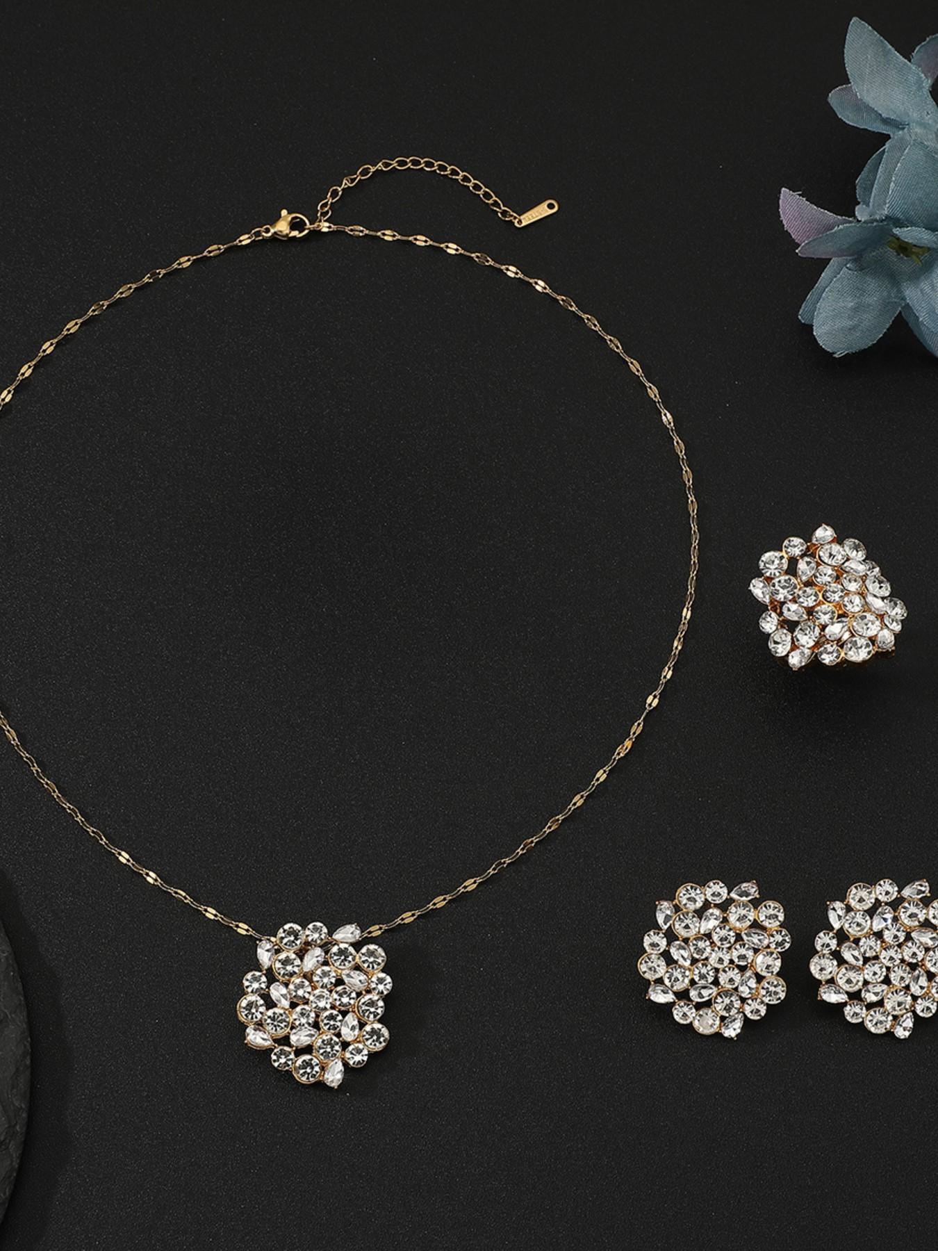 Stainless Steel Jewelry Set for Women, Includes Necklace, Ring, Earrings, Elegant Plain Design, All Seasons Wear, Alloy Chain Material