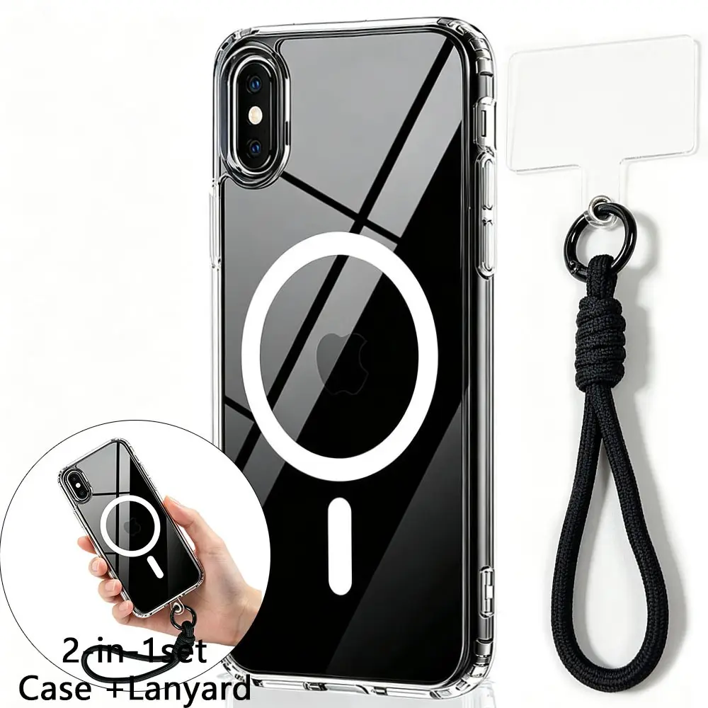 Magnetic Clear for iPhone X XS MAX XR Case, Compatible Wireless Charging, Anti-Yellow Shockproof and Drop Protection with Detachable Wrist Strap