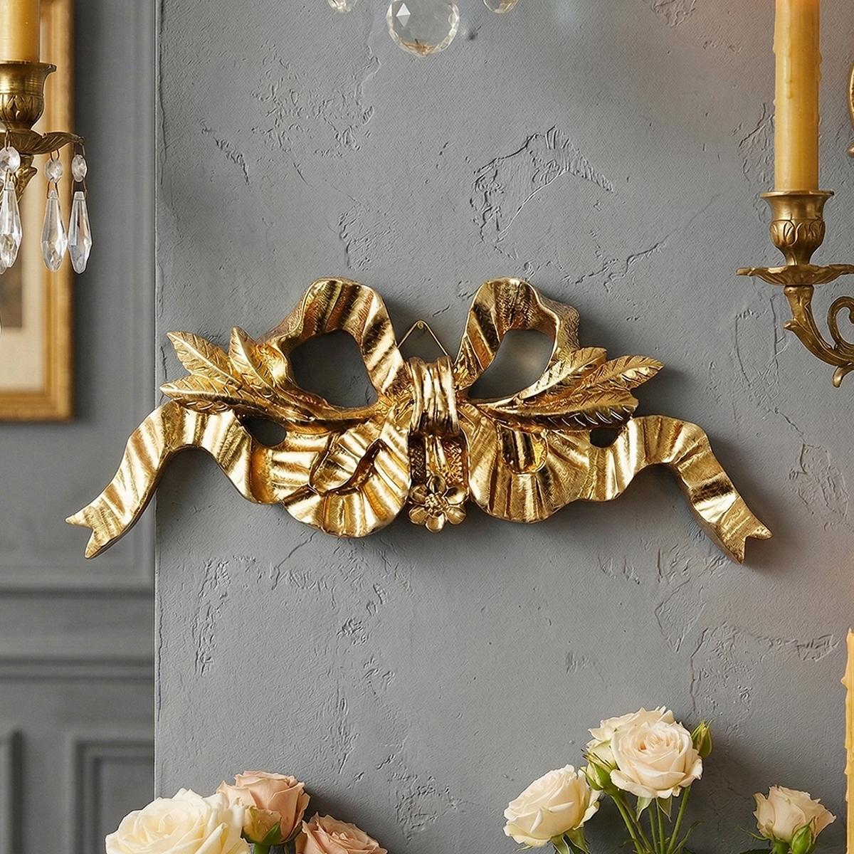 Resin Bow Wall Decor, Vintage & Silver Color, Home Living Room, Study, Bedroom, Restaurant, Hotel Wall Decoration