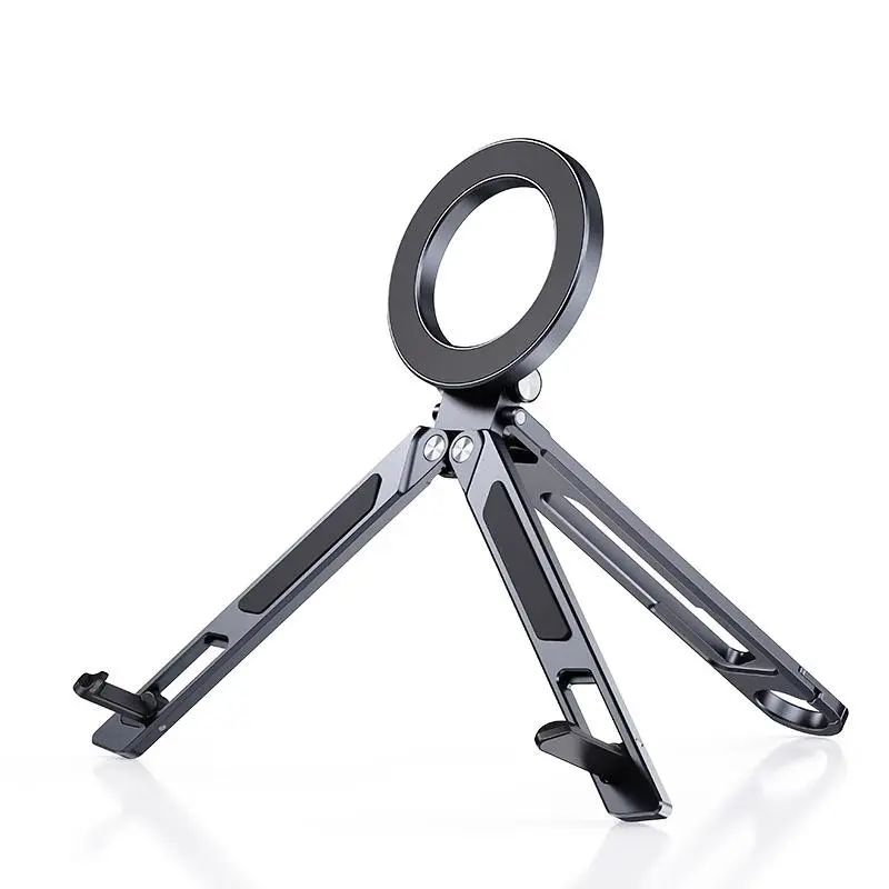 New Magnetic Tablet Stand, Compatible for Smartphones/Tablets, Foldable Portable Magnetic Holder with Magnetic Base & Carabiner Clip, Lightweight Stable Tablet/Desktop Phone Bracket for Hands-Free for Office, Live Streaming, Outdoor Use