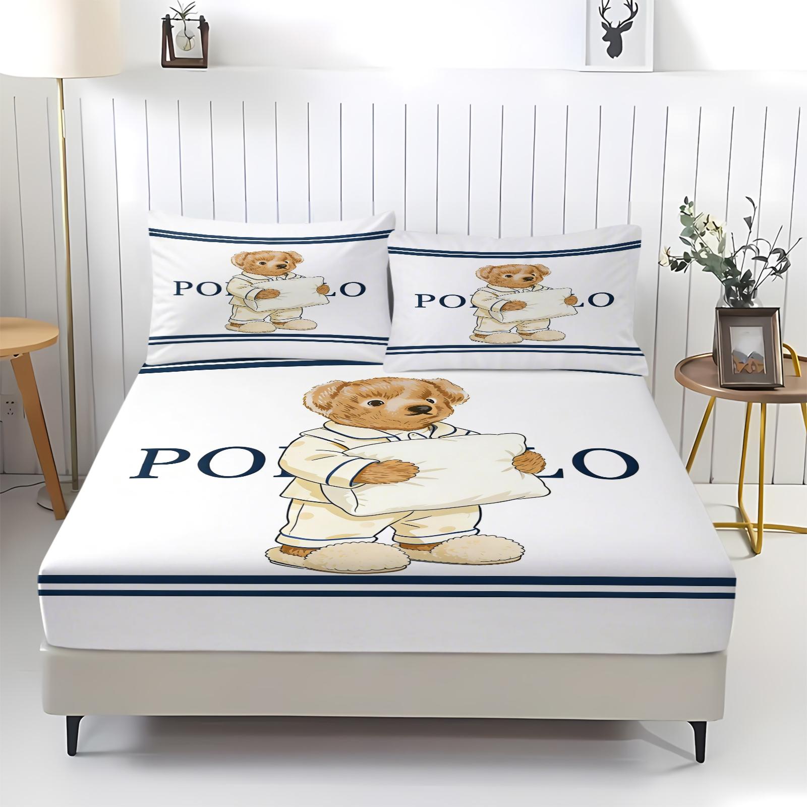 Teddy Bear Pattern Bed Sheet, Comfortable Printed Pattern, Bed Sheets Set, Includes 1 Bed Sheet and 2 Pillowcases, Comfortable Bedding, Non slip Dust Cover Suitable for Bedroom and Guest Room, Suitable as a Gift for Children or Adults
