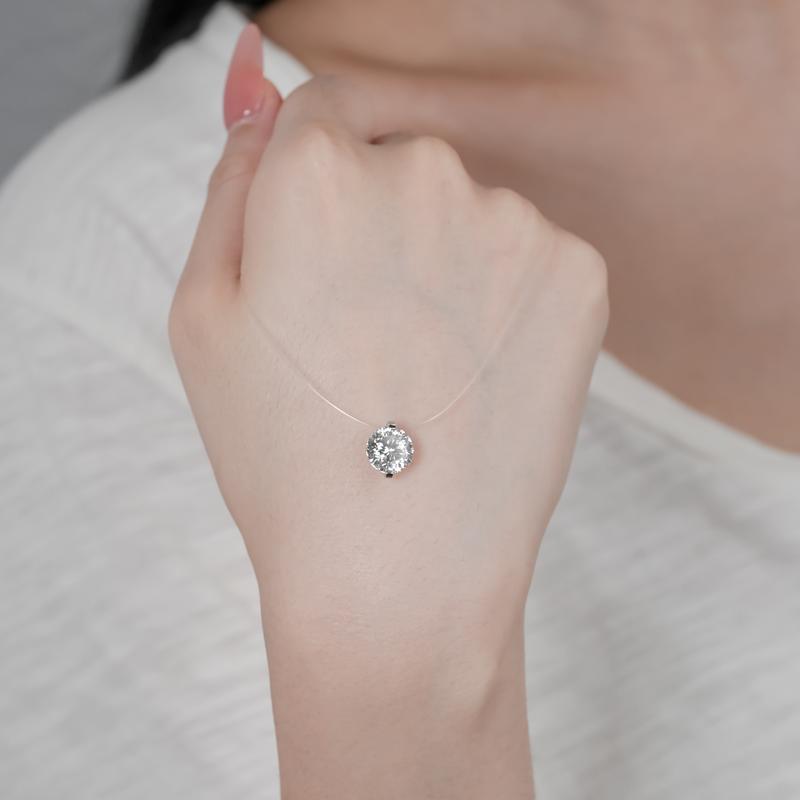 【#450 New Choker Necklace】Invisible 1-3CT Clear Nylon Thread Necklacevvs Synthetic Moissanite Necklace in 925 Sterling Silver Birthday Mother's Day Gift for Men Women Wedding Invisible Necklace