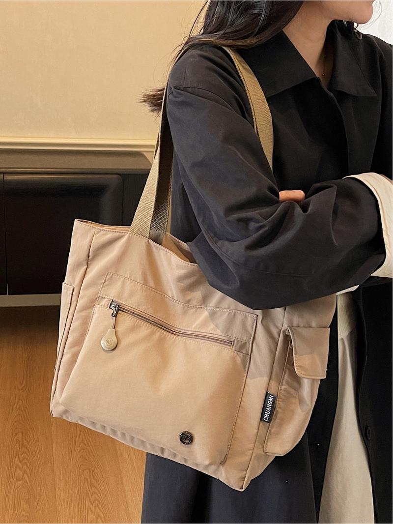 Japanese-style casual large-capacity canvas bag, student laptop bag, simple and lightweight shoulder/handbag/tote bag, zip closure. Suitable for work, school, commuting, shopping, Commuter tote bag, Canvas tote bags