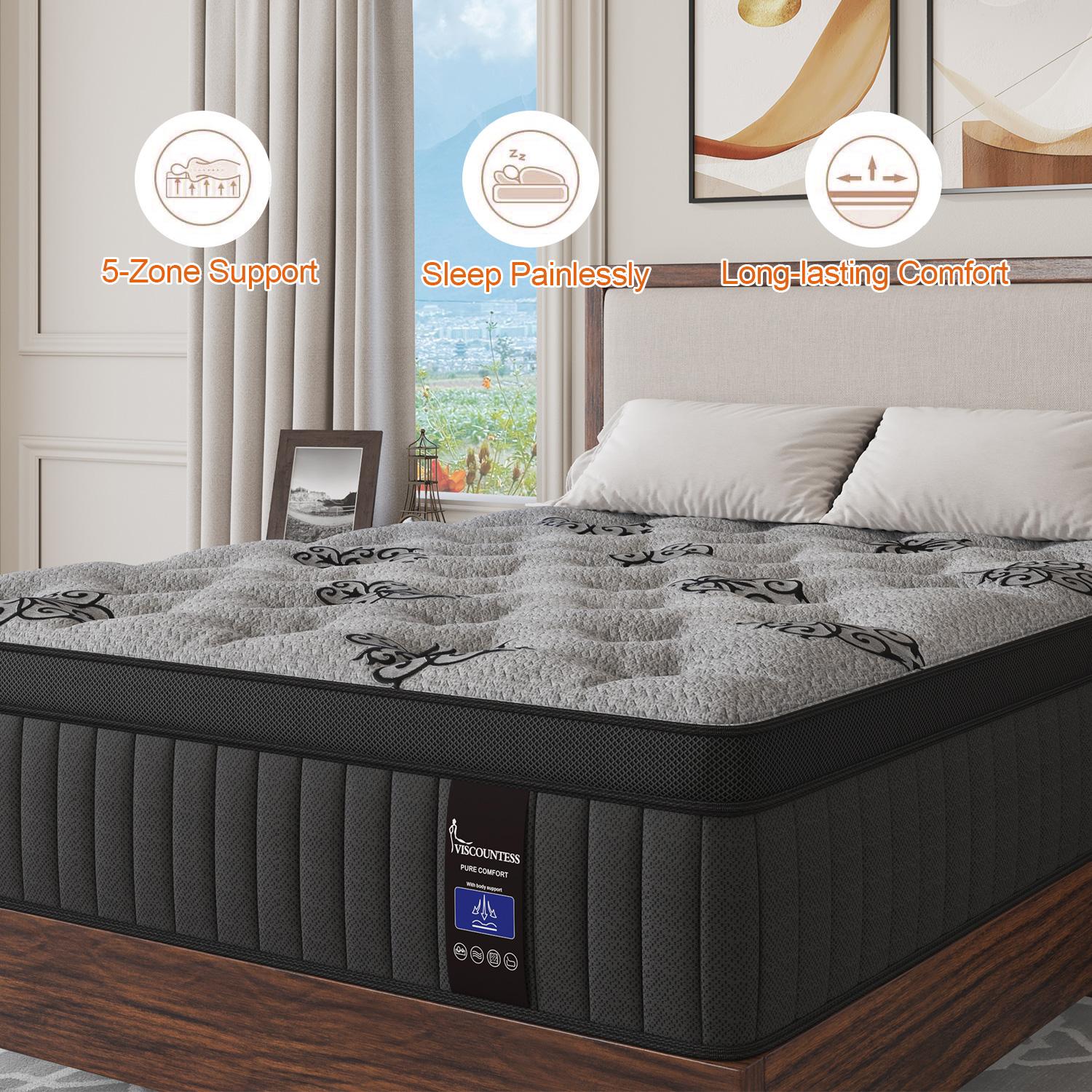 Twin Full Queen King Mattress in a Box, 9/12/14 Inch Hybrid Mattresses with Gel Memory Foam and Individually Pocket Innerspring Euro Top Medium Firm for Motion Isolation, Edge Support