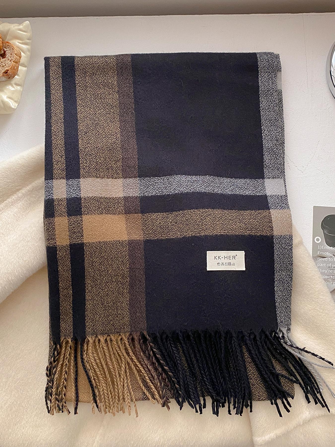 Elegant Plaid Scarf for Autumn & Winter, Soft Warm Shawl for Men & Women, Casual Fashion Accessory, Fitted Style, Checkered Scarf