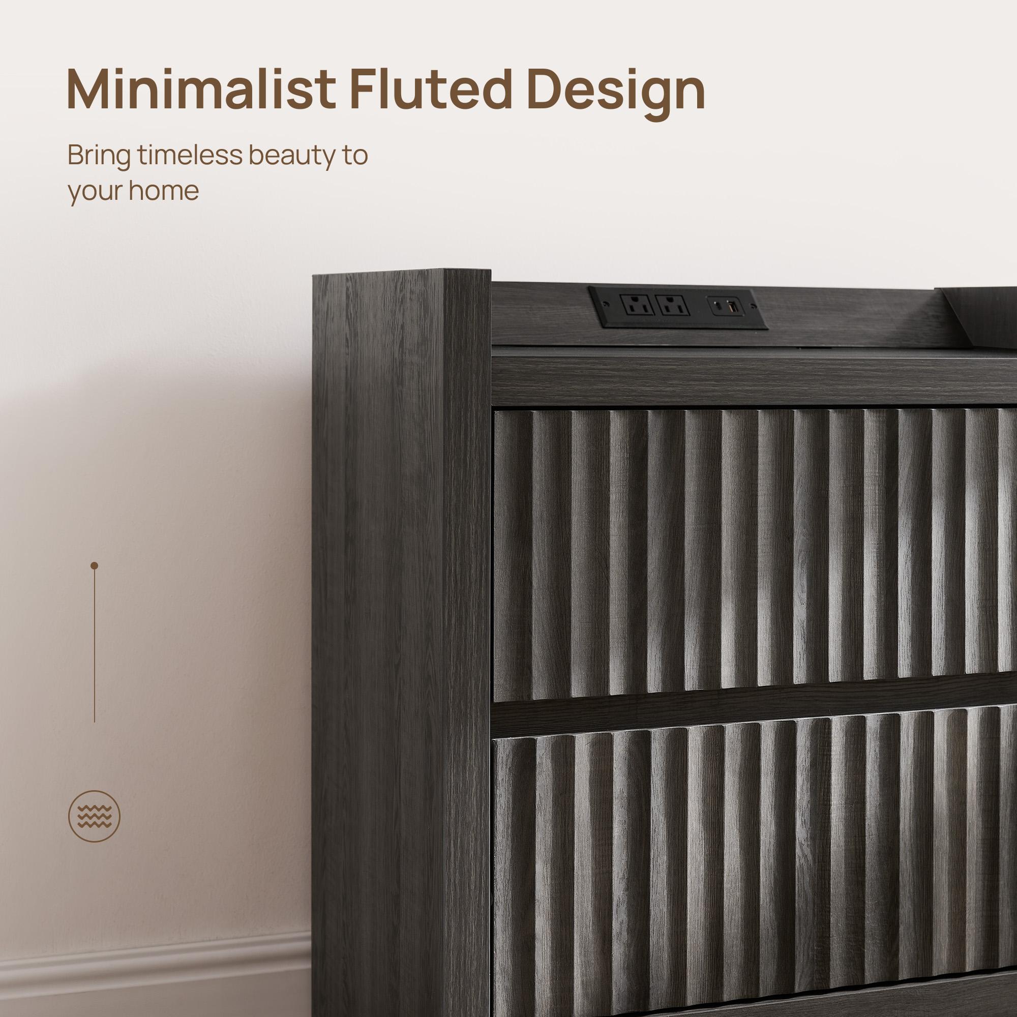 SICOTAS Night Stand Set of 2 Fluted Nightstands with Charger Station, Large Modern Nightstand Bedside Table End Table with 2 Drawers, 25" Wide Farmhouse Night Stands for Bedroom, Sofa Side