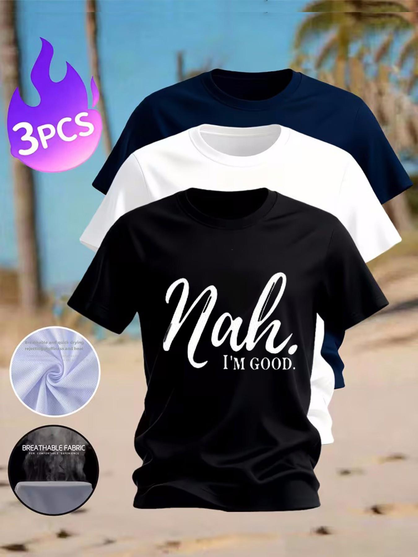 3-Color Pack Men's Casual T-Shirts | "Nah I'm Good" Sarcastic Print, Lightweight & Breathable for Summer & Everyday Wear