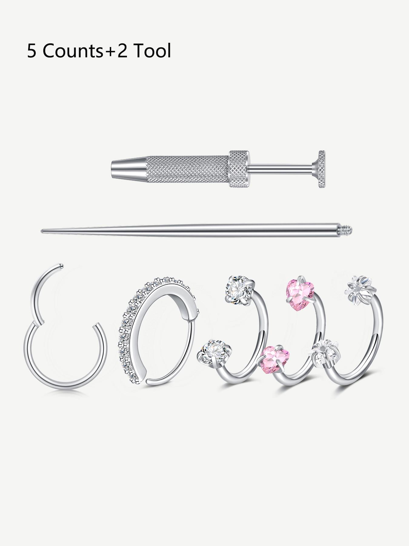 Cz Stainless Steel Nose Ring, Heart Design, 8mm Inner Threaded Hoop, Suitable for Cartilage, Tragus, Lobe, Lip Piercing Jewelry, Body Jewelry