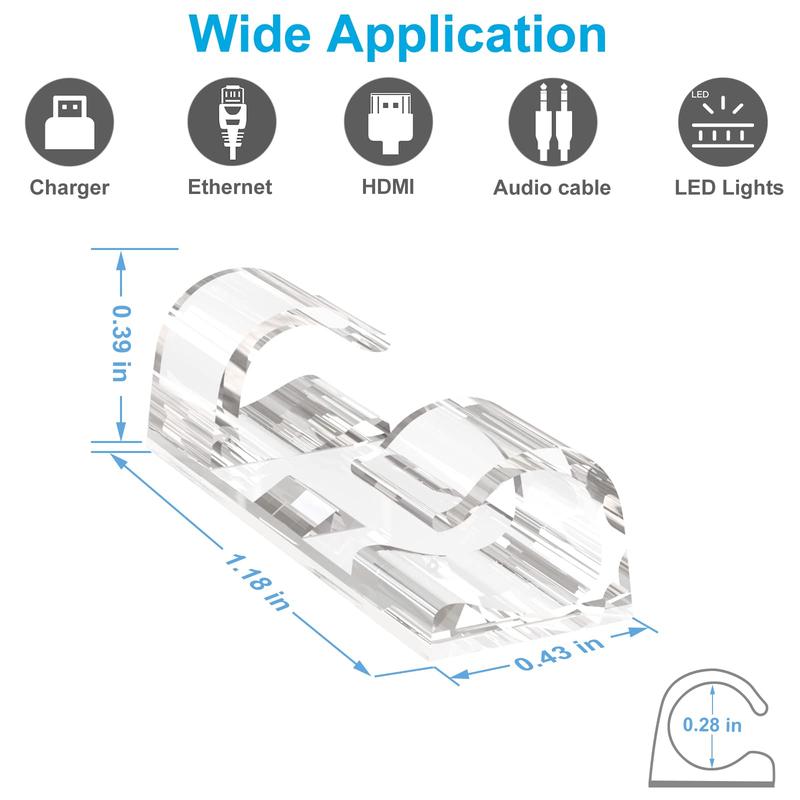 Upgraded Wall Wire Holder, Clear Adhesive Wire Clips (20 Pieces), Under Desk, In Car, Under Computer, Christmas Lights Indoor/Outdoor Strong Wire Organizer