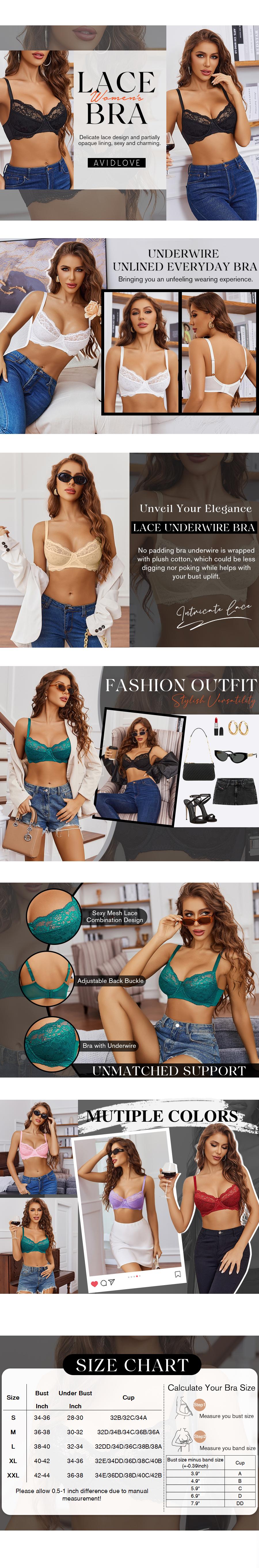 Avidlove Women's Lace Bra Mesh Balconette Underwire Unlined Everyday Bra Lingerie SpringStatements