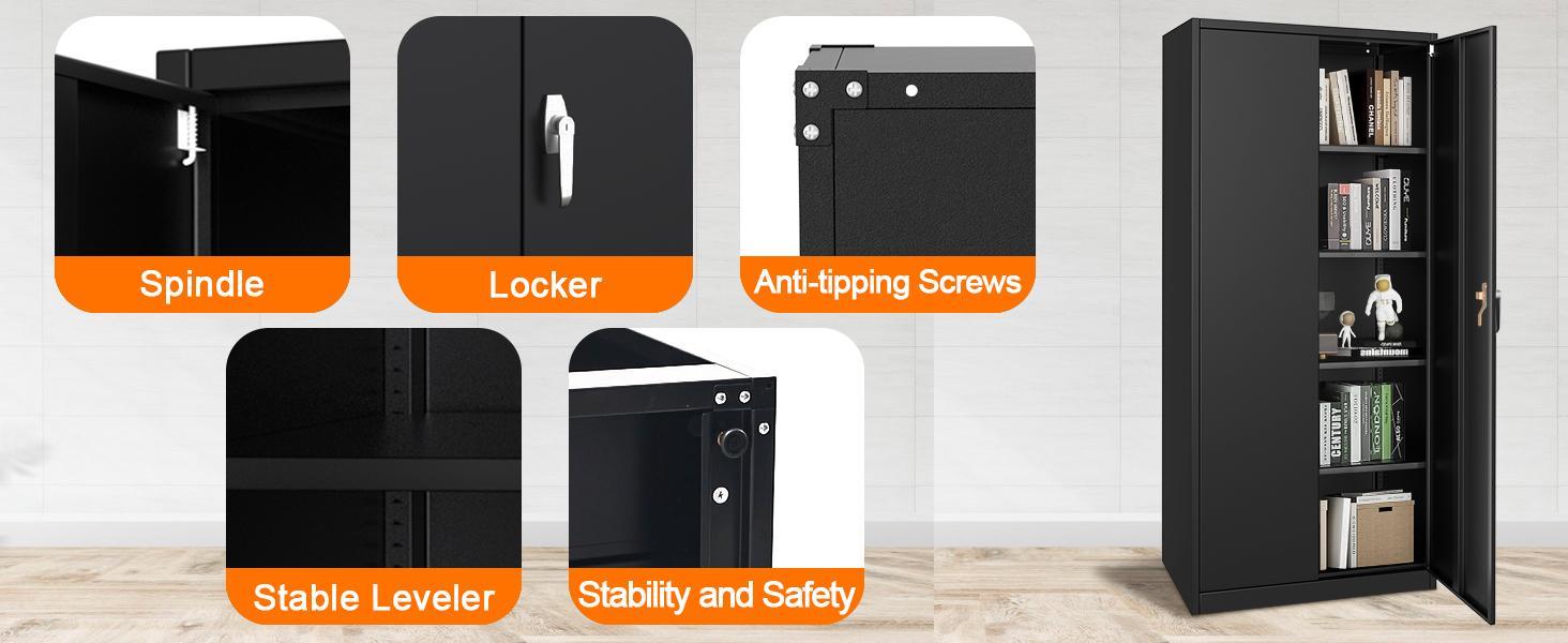 GARVEE71" H Metal Storage Cabinet with Lock, Steel Tool Cabinet with 4 Adjustable Shelves and 4 Adjustable Feet, Storage Organization for Home/Garage/Office/Shop