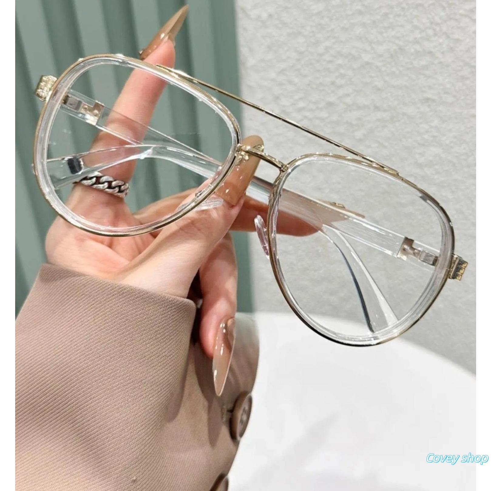 Unisex Double Bridge Square Browline Eyeglass Frames, Trendy Transparent Rim Optical Eyewear, Versatile Fashion Frames for Daily Outfits, Office Work & Student Casual Styling