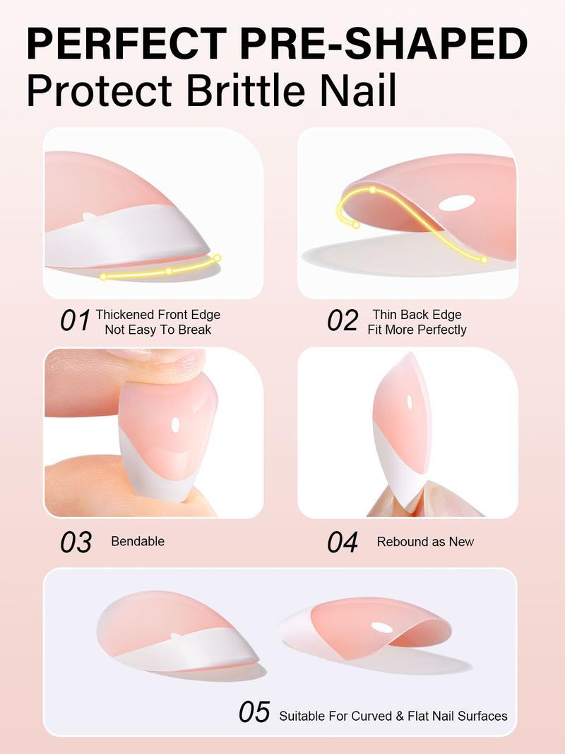 Aillsa Short Oval French Tip Nails Set - 180pcs Classic Nude Soft Gel Nail Tips in 15 sizes, Mini UV Lamp, Base and Top coat, Easy to Wear Soak Off Acrylic Fake Nails Extensions DIY press Nail Art at home  Birthday Gift For Women gel nail nail glue Polish