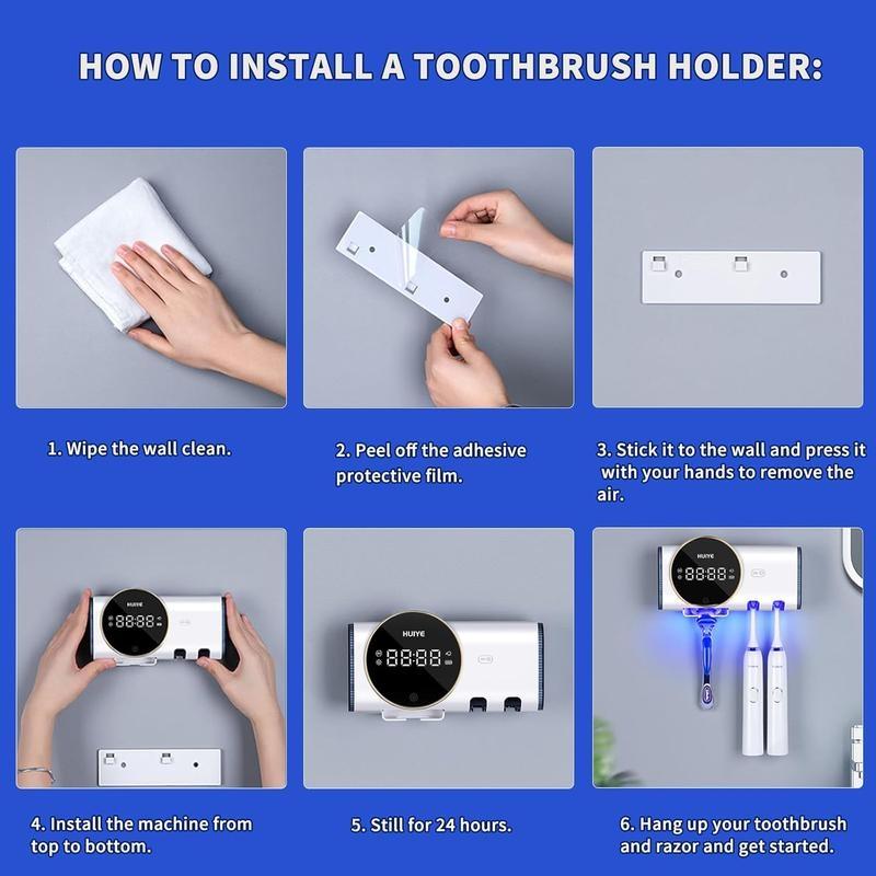 2026 Upgraded Bathroom Toothbrush Holder, Infrared Toothbrush Sanitizer, Wall-Mounted Design, Compatible with Various Toothbrush Sizes, Features Air-Drying Function, Equipped with an LED Smart Display