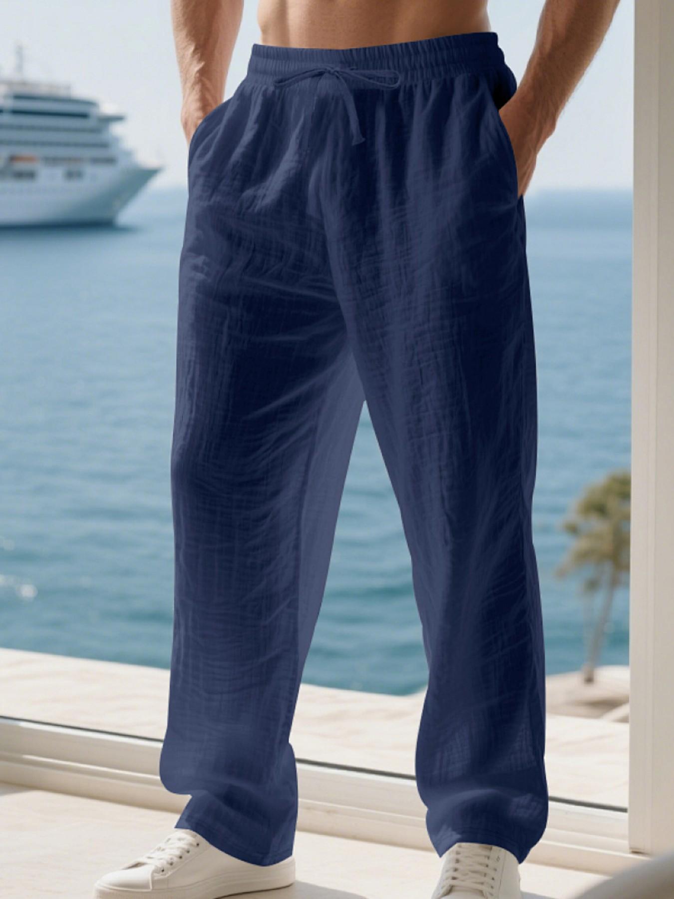 Men's Loose Fit Linen Long Pants, Casual Home Wear, Lightweight Luxury Sports Trousers, Fall New Arrival, American Style