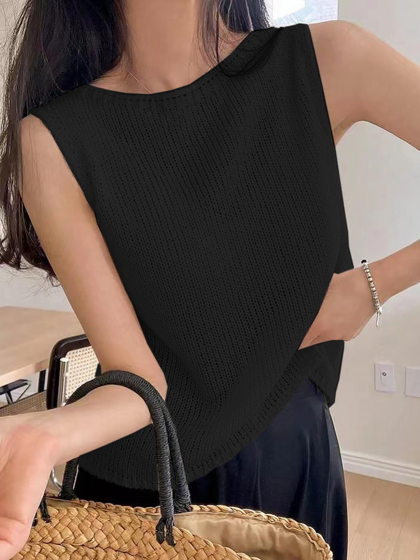 Women's Solid Round Neck Sweater Vest, Casual Sleeveless Knitwear Top for Spring & Summer, Women's Clothing for Daily Wear