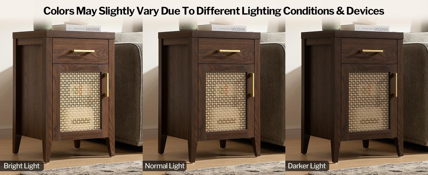 SICOTAS Tall Nightstands Set of 2 with Drawer, Mid Century Modern Wood Night Stand Rustic Bedside Tables with Storage, Vintage End Tables with Metal Mesh Door for Bedroom, Brown Oak