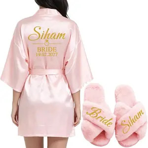 Customizable Personalized Robe for Bride Bridesmaid with Name And Date Birthday Party Gown Add Any Text Bathrobe - Unique Giftin