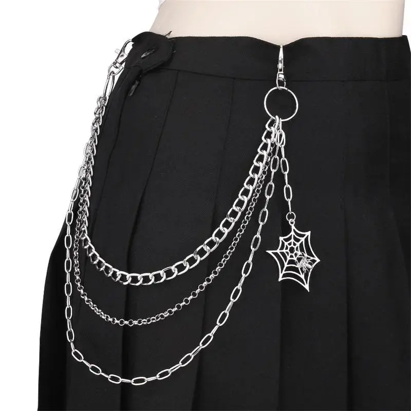 Spider Web Wallet Chain for Men & Women, Black Silver Gothic Punk Pants Chain with Removable Keychain, Y2K Hip Hop Jean Chain, Durable Metal Alternative Fashion Accessory for Halloween, Streetwear, Concerts, Festivals & Cosplay