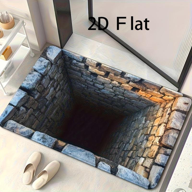 2D Flat - 1pc Realistic Stone Masonry Deep Pit Door Mat, A Unique Addition To Your Rug Collection, Ideal For Home Entryway Welcome Mats, Kitchen, Living Room, Bathroom, Bedroom - Rectangular, Kitchen Entry Mat, Ambient Decorative Floor Mat, 2D Flat