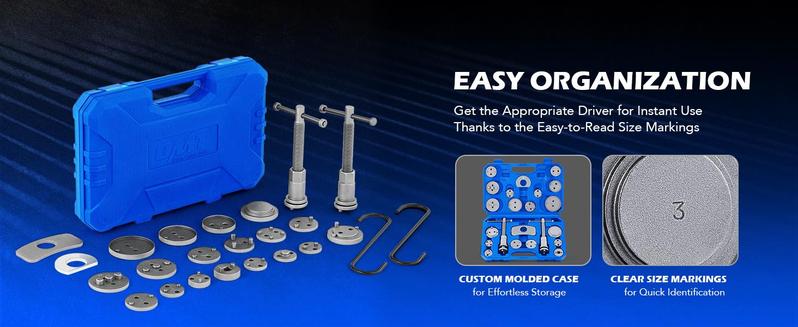 Orion Motor Tech24pcs Heavy Duty Disc Brake Caliper Tool Set Disc Brake Caliper Compressor Wind Back Tool Brake Spreading Tools, Red/Blue/Black Brake Caliper Tool Set,Fits Most American, EU, JP Autos Repair Tool Set, Adjustable Kit