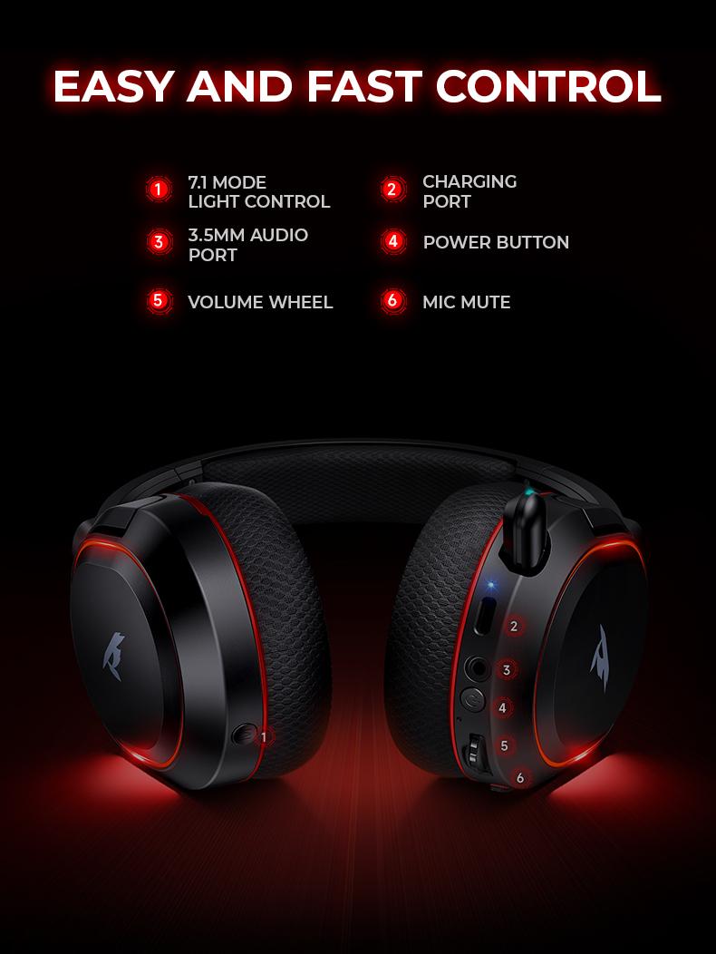 【Live broadcast exclusive】Picun G2 Bluetooth Gaming Headset, 7.1 Surround Sound, Retractable Earbud, 4-in-1 Audio Cable, Electronic 5ms Low Latency, Rechargeable ENC Microphone for PC PS4 PS5 Audio Cable Headphone