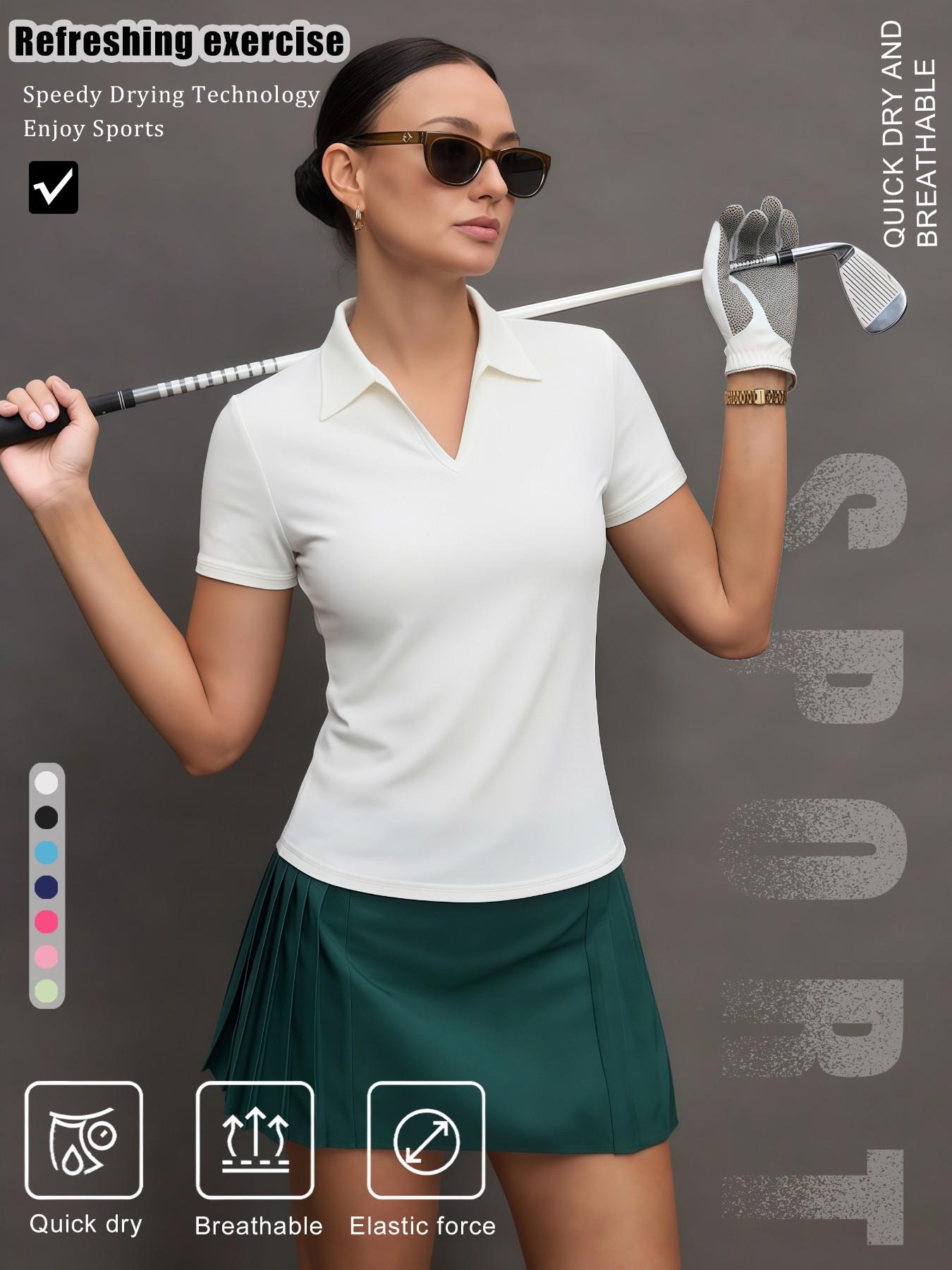 Women's Solid Color Sports Polo Shirt, Breathable Comfortable Short Sleeve Collared Top for Golf Baseball Tennis, Ladies Summer Sportswear, Quick Dry Activewear